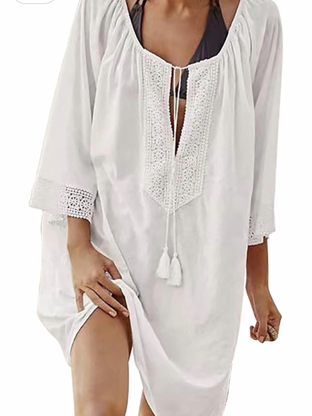 Plus Size Boho Crochet Swim Beach Pool Coverup Dress Tunic - Picture 8 of 8